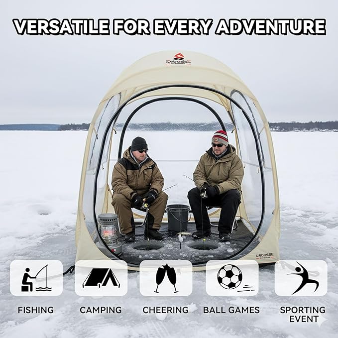 Sports Tent Pop Up Shelter – Waterproof Outdoor Bubble Tent with Floor Mat &amp Top Cover 2/4 Person Clear Bubble Tents for Sports Events Camping Cheering and Fishing