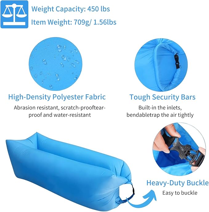 Inflatable Lounger Air Sofa Hammock Inflatable Couch for Camping Portable Waterproof Anti-Air Leaking Pouch Couch Air Chair for Outdoor Beach Hiking Picnics Music Festivals (Black)