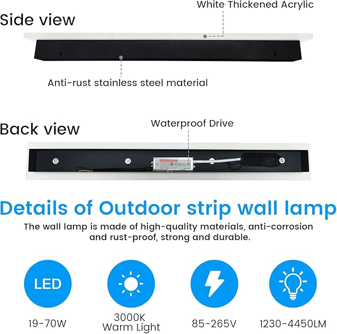 Modern Outdoor Wall Lights - 23.6inch Black Exterior Light Fixtures Wall Porch Lights Outdoor Wall Sconce Patio Long Strip Wall Light Fixtur Outside for Garage House