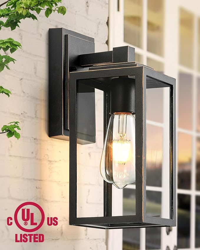 VIANIS Exterior Lights for House Outdoor Wall Sconce Lantern Black Outdoor Light Fixtures Lantern with Clear Toughened Glass Shade for Garage Garden Patio Waterproof100% Aluminum