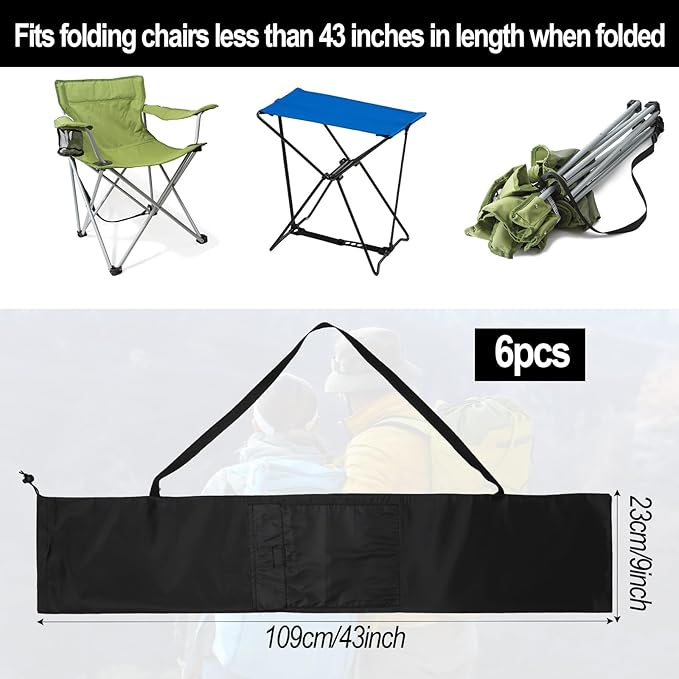 6pcs 43x9in Camp Chair Replacement Bag Foldable Folding Chair Storage Bag with Carrying Strap &amp 2 Pockets Portable Camping Chair Bag for Outdoor Travel (Chair is not Included)