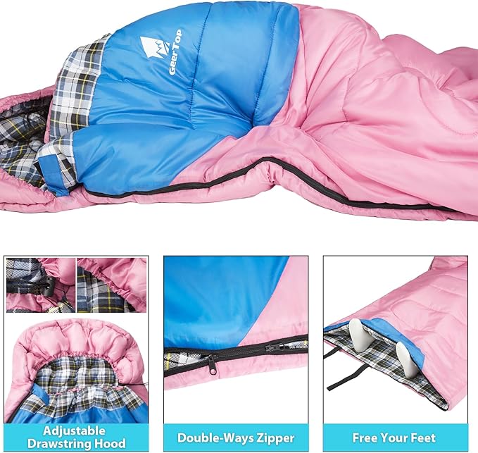 GEERTOP Flannel Sleeping Bags for Adults Big &amp Tall People Portable Cold Weather Envelope XXL All Seasons Camping Sleeping Bag