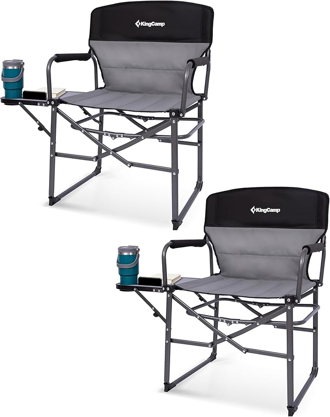 KingCamp Oversized Camping Directors Chair with Side Table Compact Design Heavy Duty 440lbs Folding Portable Padded Camp Chairs with Extra Wide Seat &amp Anti-Sag Fabric for Outdoor Fishing Sports