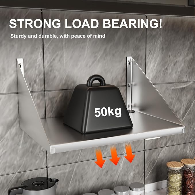 Stainless Steel Microwave Shelf 24x18 Heavy Duty Wall Mount Floating Shelving 110lb Max Load Commercial Microwave Rack for Restaurants Kitchens Bars Homes &amp Hotels