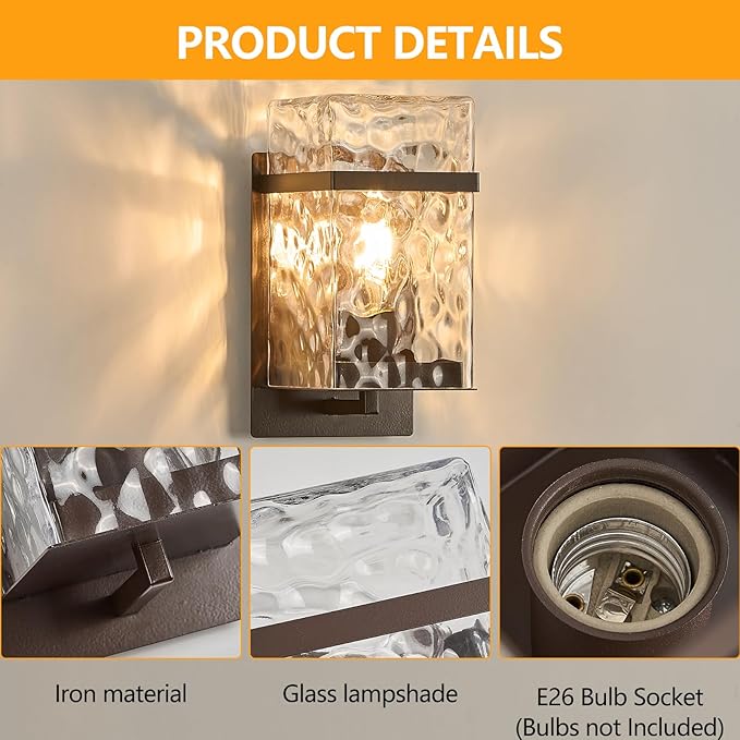 Brown Outdoor Wall Sconce Waterproof Exterior Light Fixture Porch Wall Mount Lighting with E26 Sockets &amp Glass Shades for GarageDoorwayPatioFront Doo