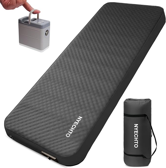 Self Inflating Sleeping Pad for Camping 4 Extra-Thick Memory Foam Camping Mattress with Electric Pump Fast Inflate &amp Deflate 9.5 R-Value Insulated Camping Pad for Car Travel Tent Cot Grey