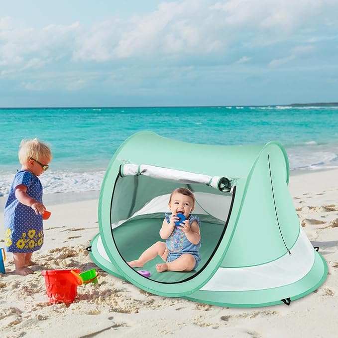 110x70x50cm Baby Beach Tent Camping Tent Sun Shelter Pop Up Baby Uv Protection Beach Tent with Storage Bag for Picnic Vacation Travel Yard Outdoors Beach