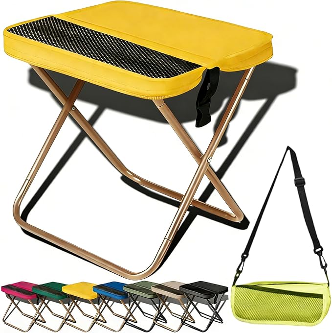 2026 Upgraded Large 12.2in Foldable Backpack Stool 265lbs Ultralight Portable Backpack Chair with Carry Bag Collapsible Stool for Hiking Camping &amp Fishing (Yellow Small)