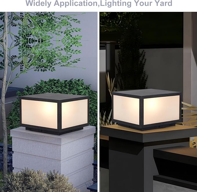 Outdoor Modern Post Light Hard Wired Pillar Lights Square Post Column Caps Lamp for Flat Surface Stainless Steel Fence Deck Cap Lantern Lighting for Patio Garden Driveways IP65 Waterproof 10x10