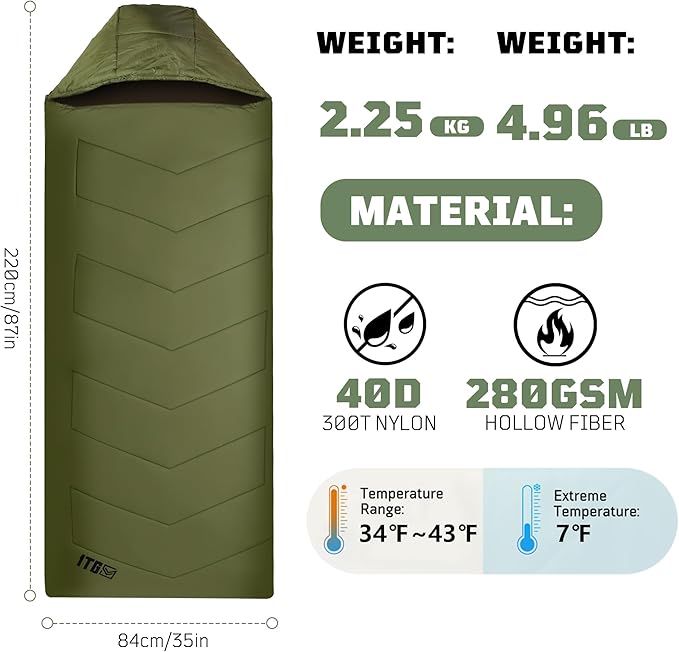 Sleeping Bags for Adults 34°F to 43°F Ultralight Warm Cold Weather Sleeping Bag for Camping Backpacking Hiking Hunting and Outdoor Travel with Compression Sack