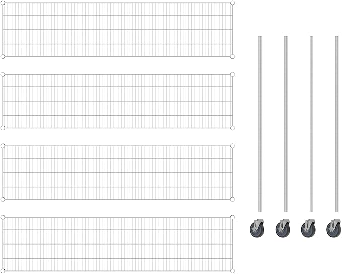 Commercial NSF Listed Chrome Mobile Wire Shelving Kit 18 x 72 x 60 with 4 Shelves Perfect for Warehouse Walk-in Refrigerator Freezer Grocery Store Restaurant Dishroom