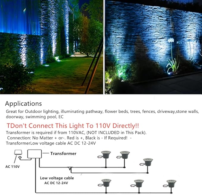 6 Pack 3W Blue LED Well In Ground Landscape Lights IP67 Waterproof for Outdoor Lighting Garden Yard Patio Driveway Deck Step Pathway Low Voltage 12V 24V DC AC