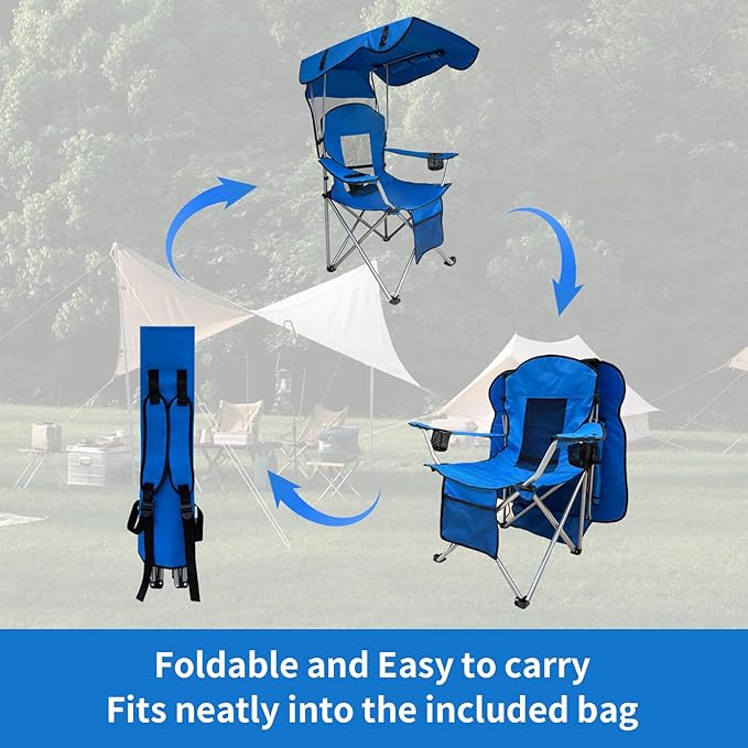 Portable Folding Camping Chair - Lightweight Durable Outdoor Chair for Camping Fishing Beach Lawn and More - Comfortable Folding Chairs for Outside Activities (Blue)