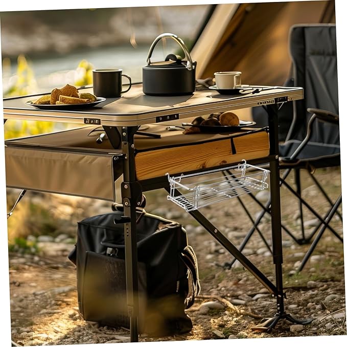 Stainless Steel Outdoor Camping Table Extendable Rack Compact BBQ Picnic Organizer