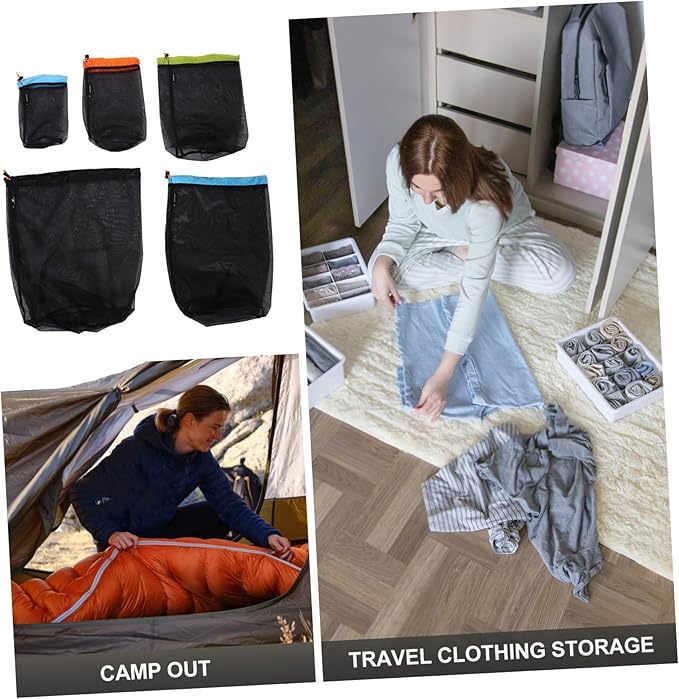 1 Set Compression Storage Bag for Travel Camping Hiking Drawstring Mesh Stuff Sack for Backpacking Durable Polyester Design Lightweight Portable
