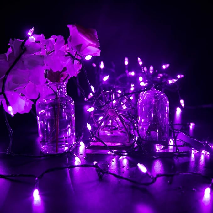 Minetom Halloween String Lights Outdoor 98 Feet 300 Led Christmas Lights with 8 Lighting Modes for Halloween Party Christmas Xmas Tree Lights Decor(Purple)