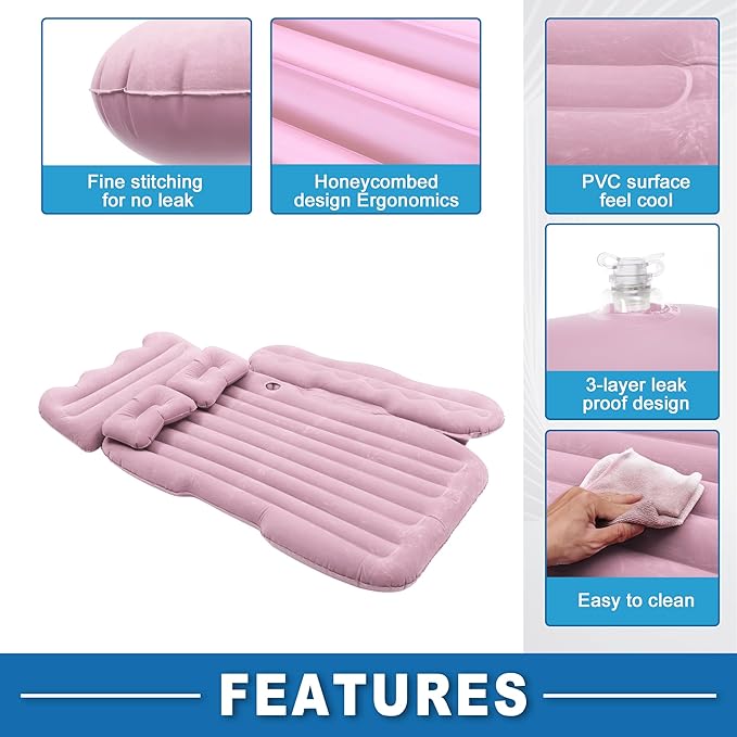 Car Air Mattress Sleeping Mat Comfortable 50.39x30.31x5.91 Back Seat Bed Camping Air Mattress Bed with Pillows for Car SUV