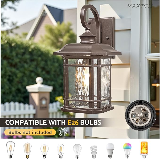 ORB Finish Outdoor Wall Lights 17 Inch Height Waterproof Exterior Lighting Fixtures with Water Ripple Glass E27 Socket Porch Lights Outdoor for Garage Patio Front Door