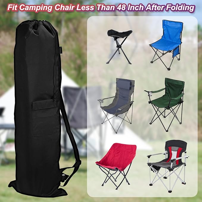 PATIKIL 47 Inch Camp Chair Replacement Bag Foldable Camping Chair Bag 900D Oxford Large Mouth Carry Bag with Adjustable Shoulder Strap &amp Side Pocket for Outdoor Camping Black