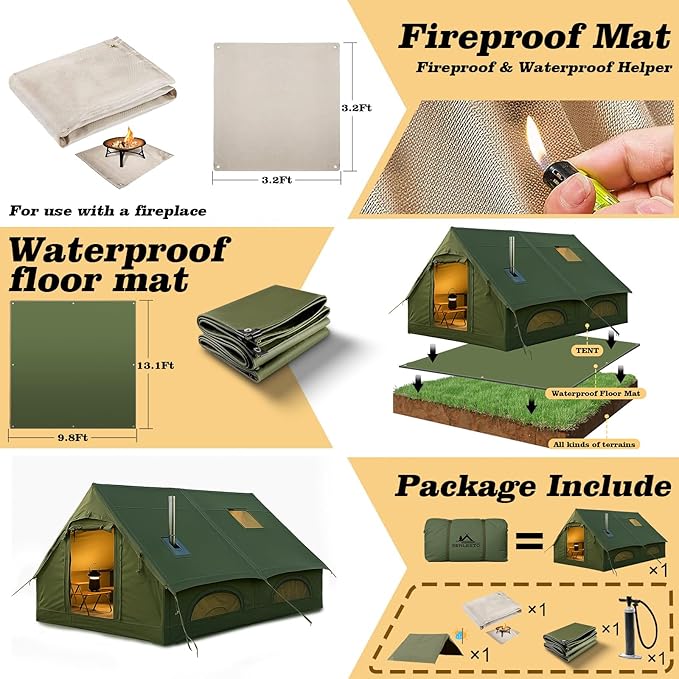 Inflatable Camping Tents 8-10 Person129 Square Feets Large Inflatable Camping Tent with Stove JackBlow up Tent with Mesh Windows &amp Pump