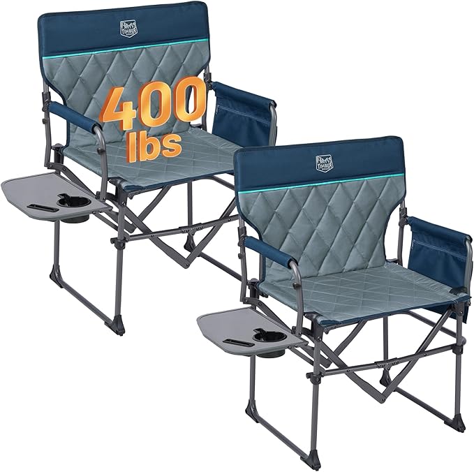 TIMBER RIDGE 2 Pack Camping Directors Chairs with Side Table Pockets Portable Folding Heavy Duty Lawn Chair for Outdoor Fishing Trip Picnic Concert 400lbs Blue