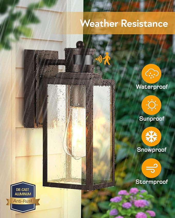 VIANIS Oil Rubbed Bronze Motion Sensor Porch Lights Outdoor Farmhouse Outdoor Garage Lighting Fixtures Wall Mount for House 100% Aluminum Waterproof Outdoor Sconce Lights for Front Door Coach