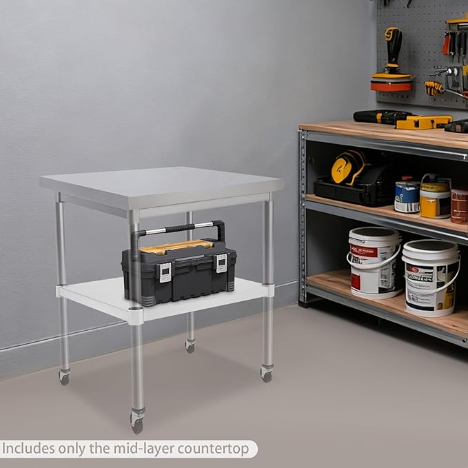 Eapmic Undershelf for Work Tables Adjustable Lower Shelf Stainless Steel Bottom Shelf Add for Commercial Prep Table Restaurant Kitchen Bakery Garage Workshop Use (21.65x21.65in)
