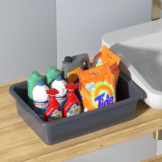 Vcansay 13 L Plastic Commercial Bus Tubs Restaurant Dish Washing Box Gray 12 Packs