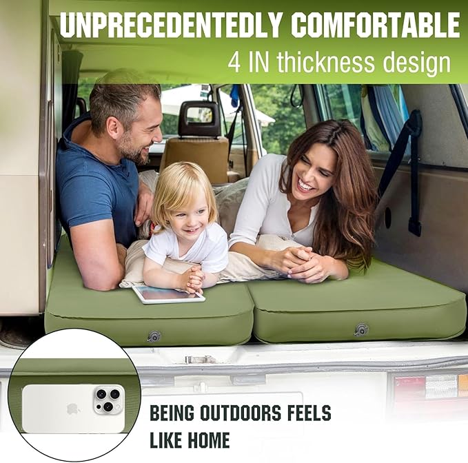 OUTSKIRT Camping Mattress Self Inflating Sleeping Pad with Pump Sack Foam Camping Pad for Sleeping 4” Thickness Sleeping Mat for Camp/Travel/Car/Tent 4 Season Camp Air Mattress