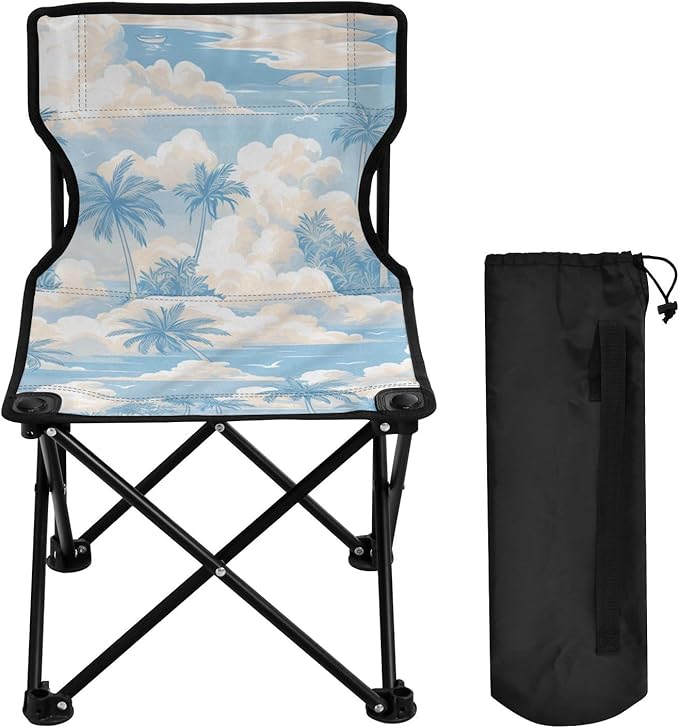 KLL Cartoon Beach Silver Grey Packable Camp Chairs Ultralight Folding Backpack Chair with Carrying Bag Hiking Chair for Sports Camp