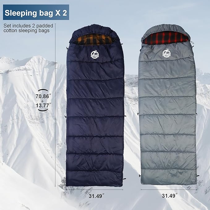 Northroad 9PCS Camping Tent Kit Including 1 2/3 Person Dome Tent 2 Sleeping Bag 2 Sleeping Pad/Camping Mat 2 Single Camping Hammock with 2 Tree Straps 2 Lightweight Fuzzy Bed Blanket