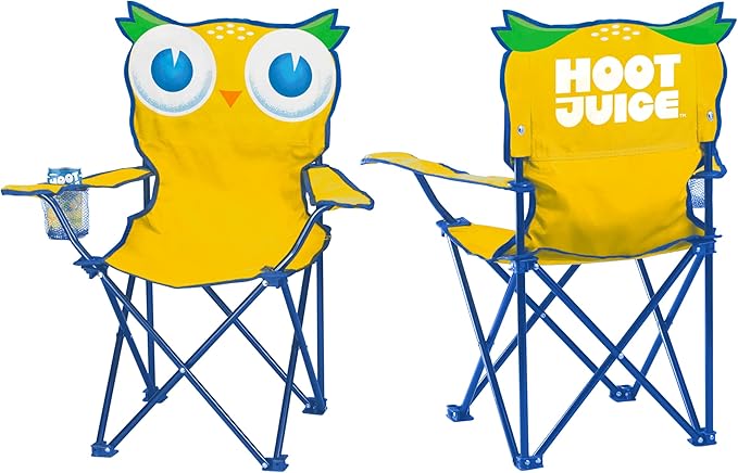 Hoot Juice Kid's Camp Chair – Includes Carry Bag and Cupholder. Cute Owl Design for Toddlers and Kids Outdoor Chair for Camping Beach Backyard Travel. Lightweight Durable 120 lb Capacity
