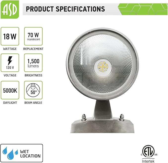 ASD LED Up Down Lights Outdoor Cylinder Wall Light 18W (120W Equiv) 1500Lm 5000K Daylight 120V Patio Wall Light Fixture Wet Rated Stainless Steel Wall Sconce ETL &amp Energy Star 2-Pack