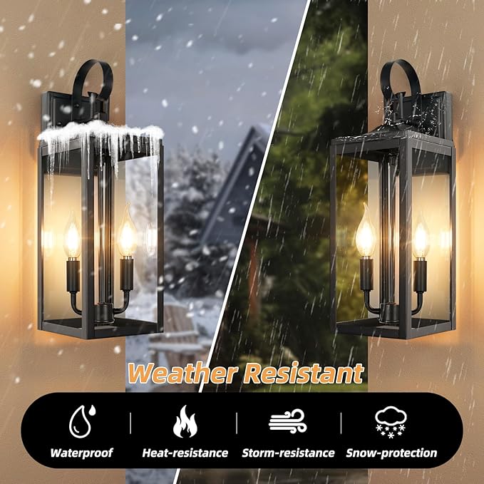 OKELI 17.6 2-Pack Outdoor Wall Light Fixture Large Exterior Porch Lighting 2-Light Farmhouse Outside Lantern Lights with Clear Glass Waterproof Wall Sconces Lamp for House Garage