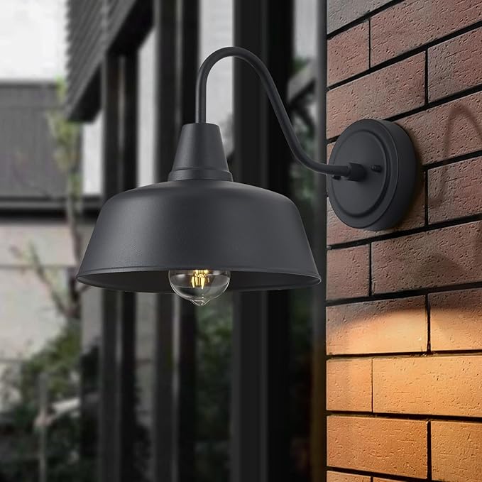 Outdoor Gooseneck Barn Light Fixture 10 Inch Matte Black Farmhouse Exterior Wall Sconce Waterproof Anti-Rust Outside Barn Lights for Porch Garage &amp Garden 2 Pack