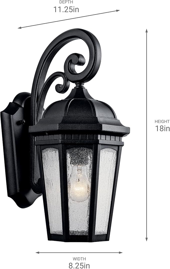Kichler Courtyard 17.75 1 Light Outdoor Wall Light with Clear Seeded Glass in Textured Black