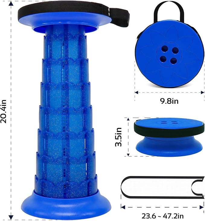 Adjustable Retractable Portable Collapsible Folding StoolCompact Telescoping Stool for Adults Heavy Duty with Load Capacity 770 lbs Chair Camping Travel Hunting (Blue) HX20210818