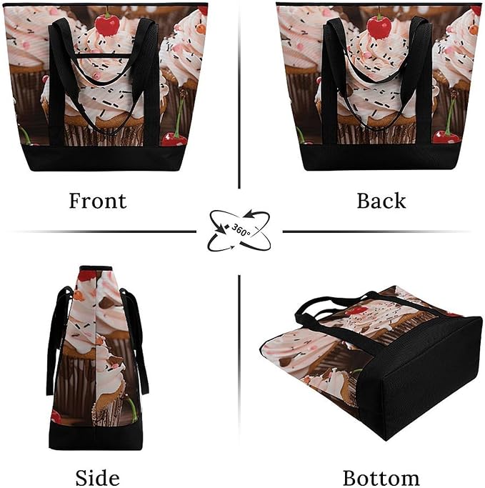 Insulated Shopping BagLarge Reusable Cooler Bags Cupcake And Muffin Printed Foldable Shopping BagTravel Waterproof Shoulder Bag