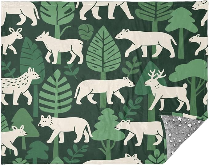 Blanket For Living Room Jungle Animal Fox Green White Teen Throw Blanket 50 x 70 Inch