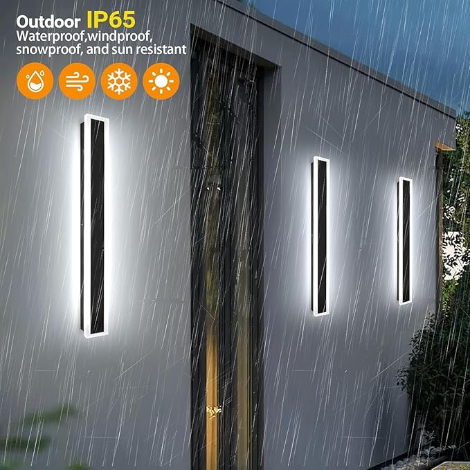2 Pack 70.9In Outdoor Wall Sconces Black Modern Exterior Wall Light Fixtures for House 3CCT Dimmable lED Long Outside Wall Light for Garage Patio Porch Doorway Stairway