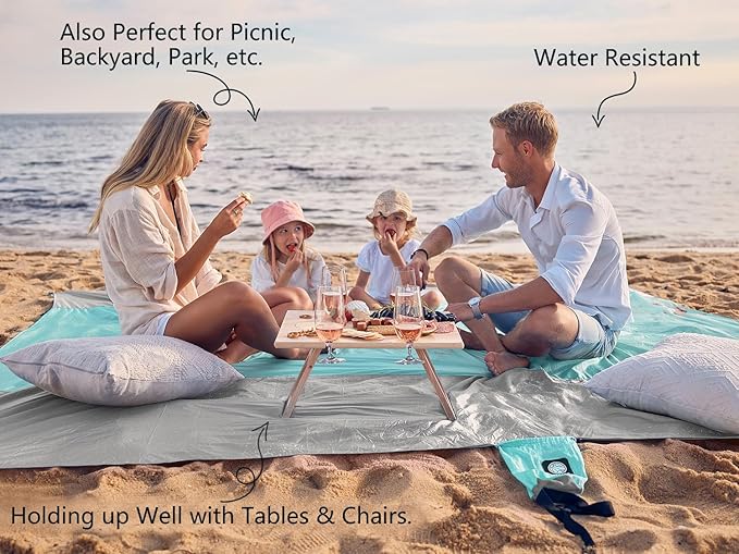 WEKAPO Beach Blanket Sandproof Waterproof Extra Large Beach Mat Oversized &amp Compact Sand Free Quick Drying Beach Essentials for Vacation Cruise Picnic &amp Camping with Stakes