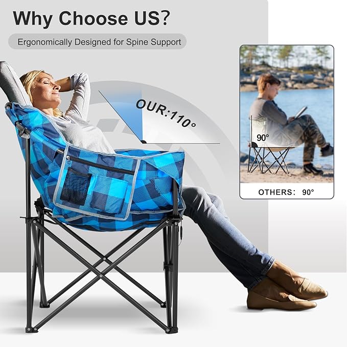 ABORON Oversized Heated Camping Chair Portable Folding Recliner with 3 Heat Settings Heavy-Duty Fully Padded Chair Supports Up to 500 lbs Ideal for Outdoor Adventures