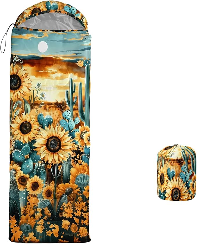 AILONEN Sunflower Sunset Sleeping Bag for Boys Girls Adults3 Season Warm &amp Cool Weather Botanical Design Lightweight Waterproof Camping Sleeping BagHikingOutdoor Backpack Traveling