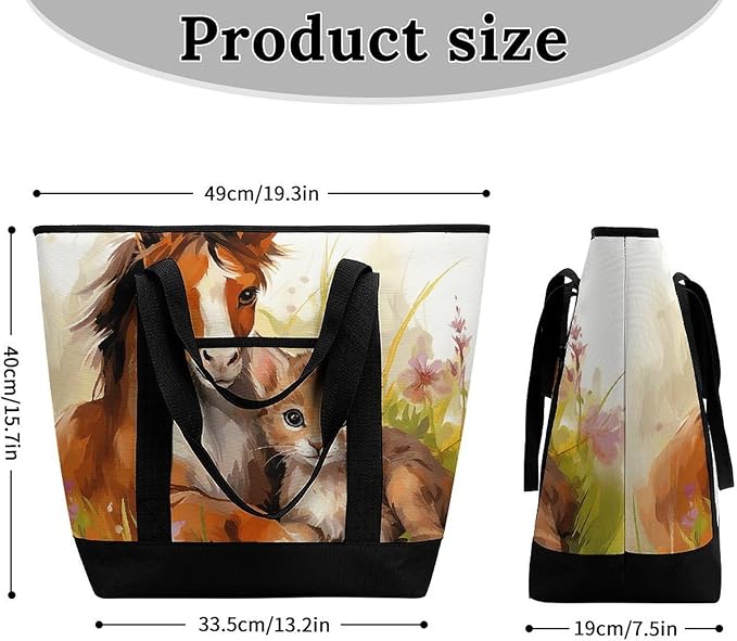Insulated Shopping BagLarge Reusable Cooler Bags Cute Horse And Cat Printed Foldable Shopping BagTravel Waterproof Shoulder Bag