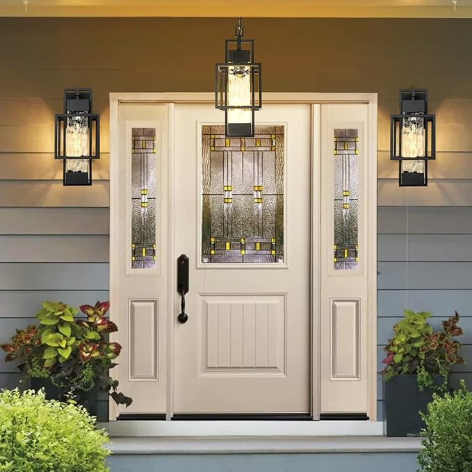 PARTPHONER Modern Outdoor Light Fixtures Outdoor Lighting 2 Pack 15 Exterior Wall Sconce Waterproof Porch Light Outside Light for House with Water Glass for Garage Doorway Black