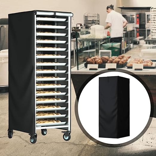 Bun Pan Rack Cover High Density Lightweight Dustproof Oxford Cloth Bakery Rack Cover for Commercial and Home Use- 420D 59x72x163cm
