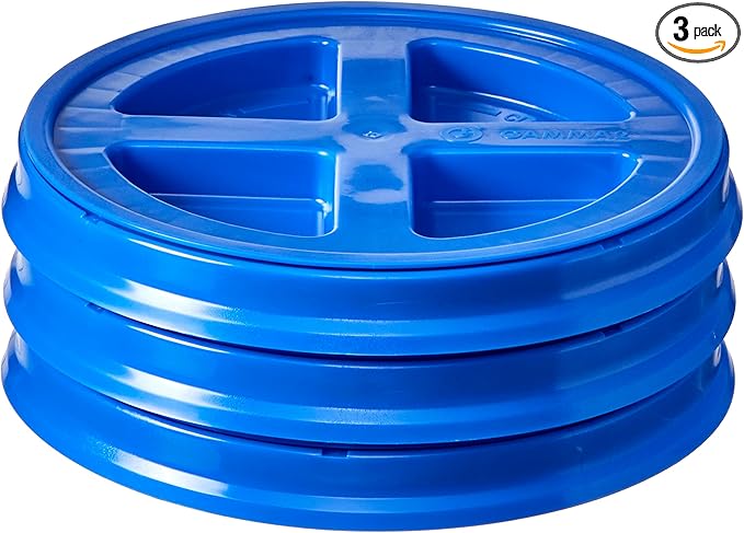 Gamma Seal Lids for 3.5 5 6 and 7 Gallon Buckets – Pack of 3 Blue Gamma Lids – Food Grade BPA Free Reusable Lids Made in USA
