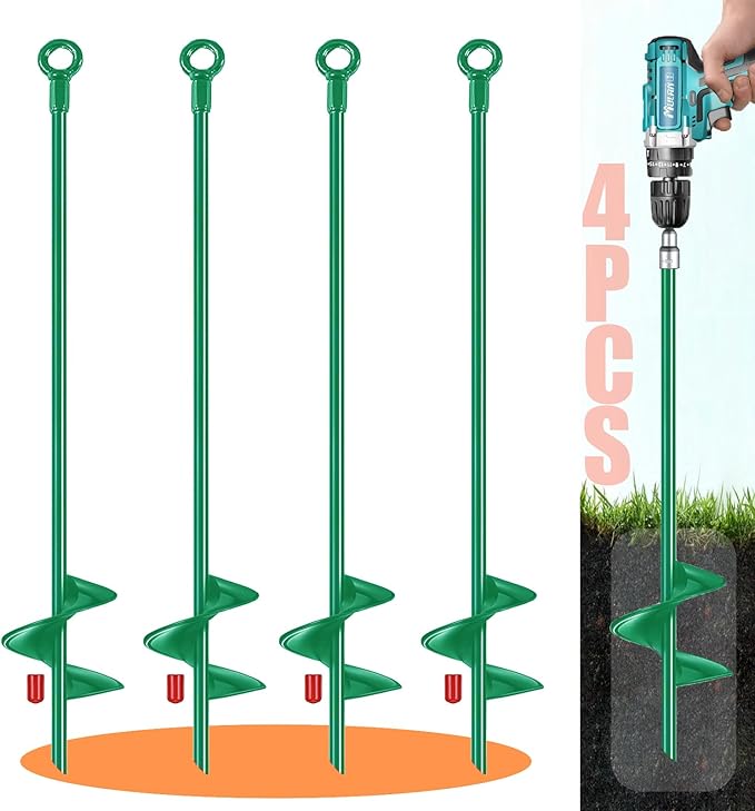 18 inch Ground Anchors Srew in Heavy Duty Earth Shed Anchor Kit Trampoline Stake Hook for Dirt Swing Sets Playset Tent Canopy Carport Mobile Home Tie Down 4 Pack