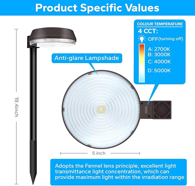 Tall Solar Path Lights Accurate Dark/Light Sensor Pathway Lights Solar PoweredQuick Charge Solar Walkway Lights Outdoor for Landscape Lighting