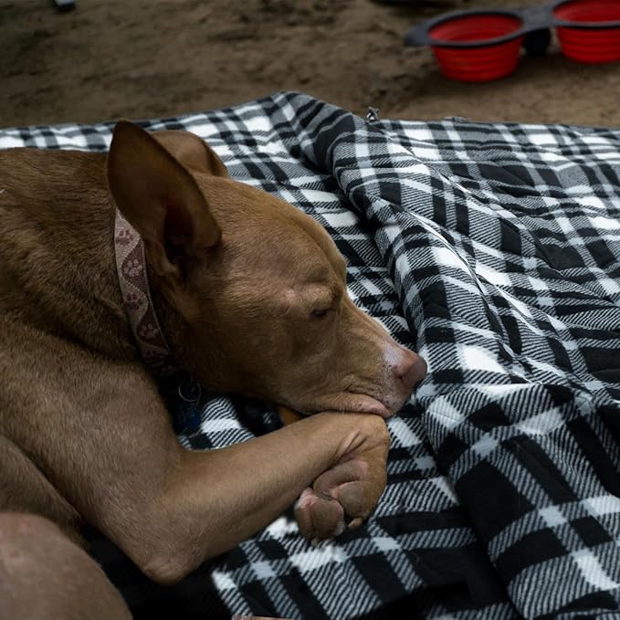 Large Outdoor Waterproof Blanket Extra Thick Fleece Stadium Blanket for Camping Car Pet Picnics - Windproof Wearable Machine Washable 80 x 58 (Black Check)